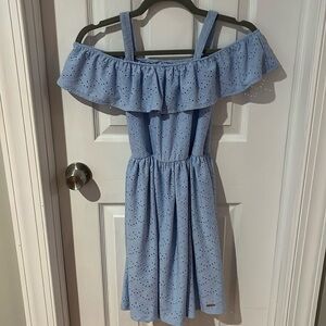 Light blue dress with little holes and straps over shoulder